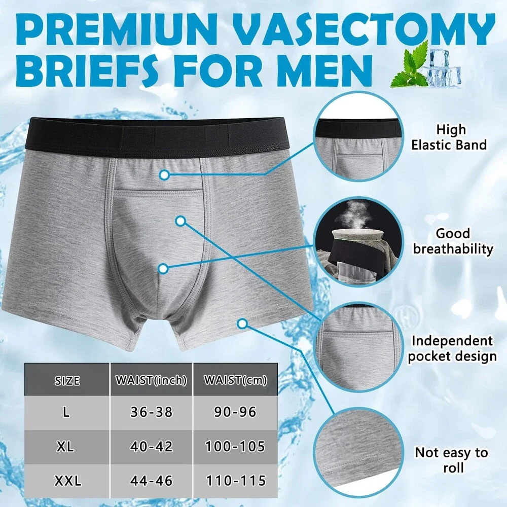 Janmercy Men's Black Gray 2 Pcs size Vasectomy Underwear Snug Boxer Briefs L